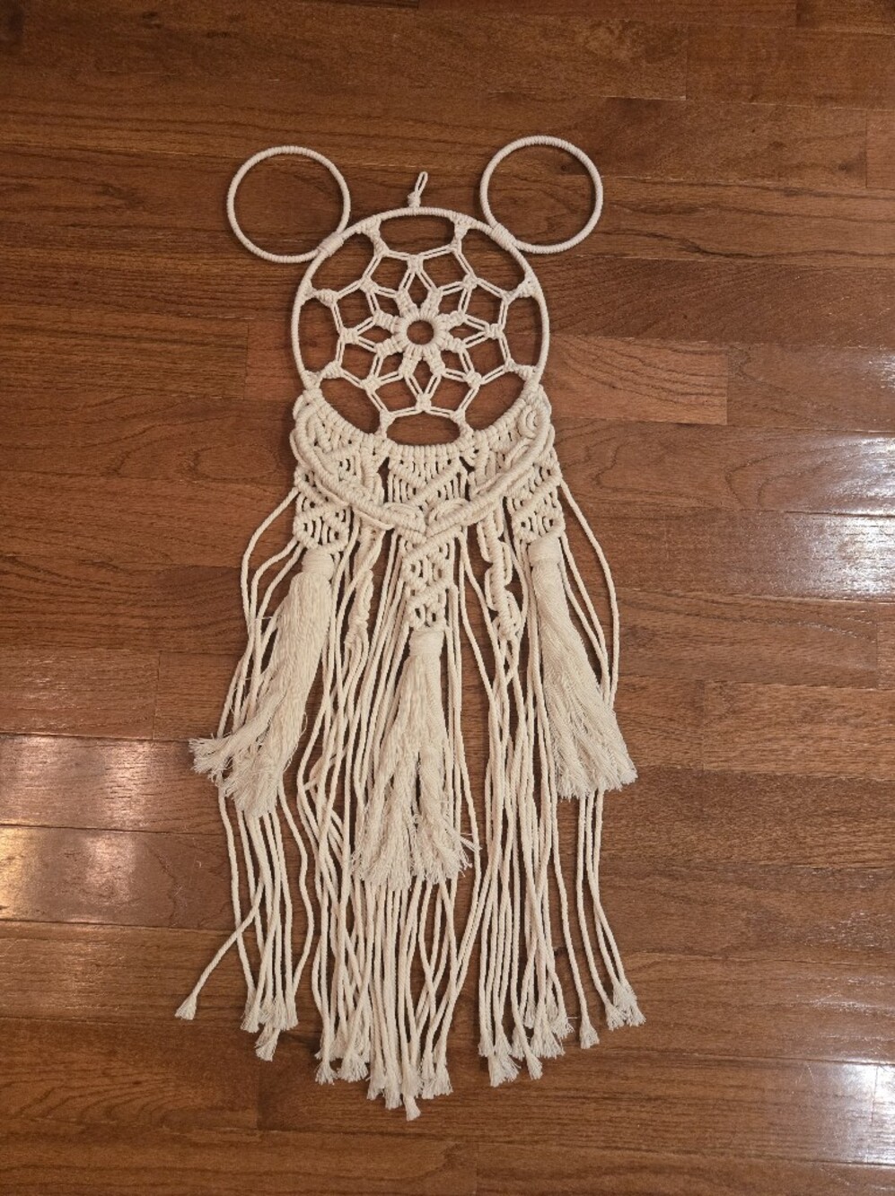 Handmade Cream Macramé Mickey Mouse Dreamcatcher Wall Hanging
